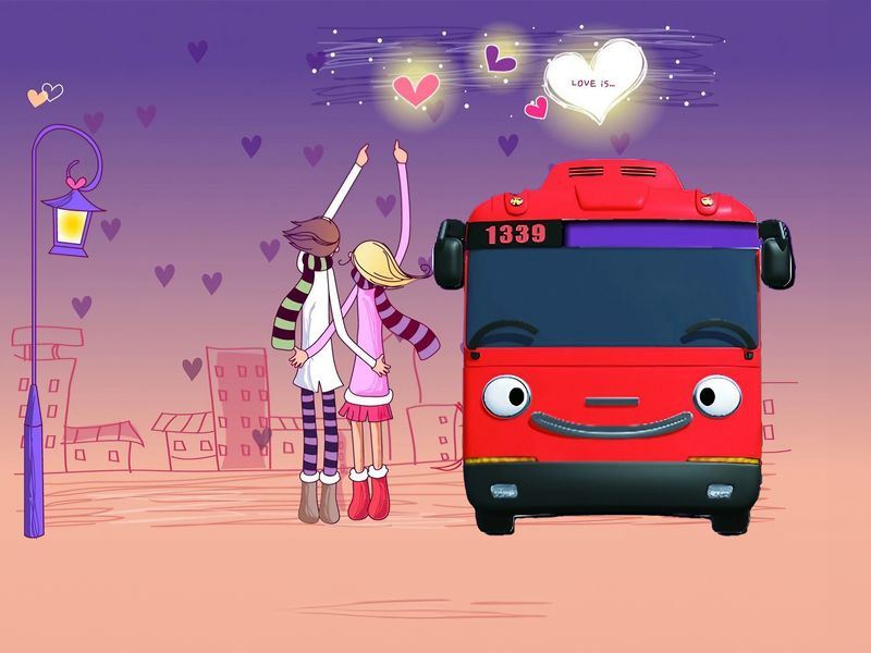 Valentines Schulbus 3D-Parkplatz